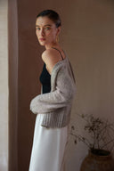 Women's Short Sleeve Cashmere Cardigan Sweater - 100% Pure Knit in Heather Brown | Side View