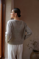 Women's Short Sleeve Cashmere Cardigan Sweater Dress - 100% Pure Knit in Heather Brown | Back View