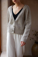 Women's Short Sleeve Cashmere Cardigan Sweater Dress - 100% Pure Knit in Heather Brown | Front View